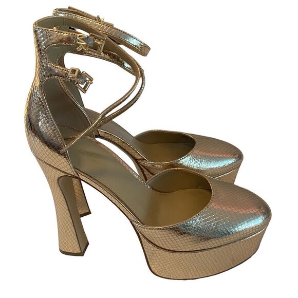 Michael Kors Sexy Gold Tone Round Toe Dual Ankle Strap Stilettos in Size 6.5 - Picture 3 of 9